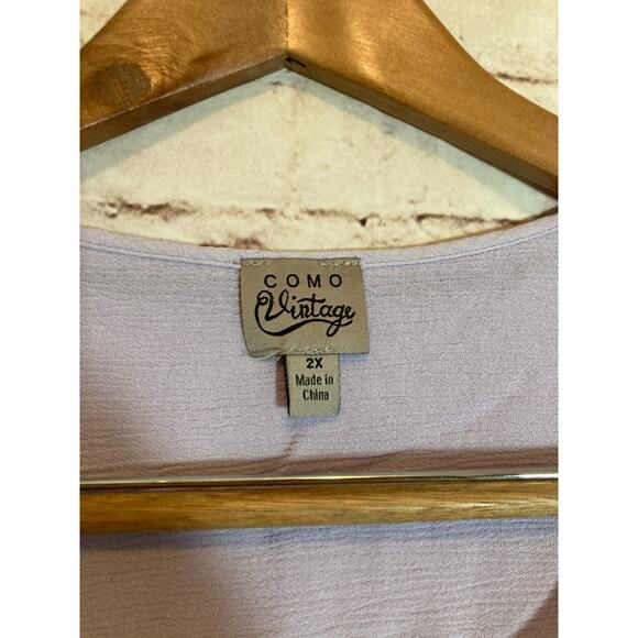 COMO Vintage Peasant Top Womens 2X Light Purple Embroidered Tie Neck Boho Hippie - Picture 4 of 14